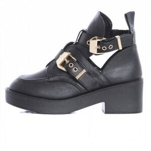 Steve Madden Black Leather Ankle Boots with Gold Buckles